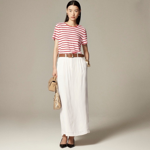 New JCREW Size XXS Relaxed Linen T-Shirt in Stripe Ivory Ruby $59 CI872 - Picture 1 of 3
